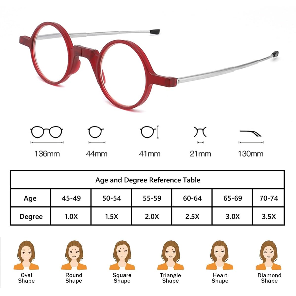 Lunettes de lecture portables à cadre rond pliable, pour hommes et femmes, lecteur Anti-lumière bleue avec porte-clés, sac Compact, 2 paquets