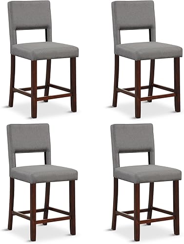 Giantex Juego de 4 taburetes de bar de 24.5 pulgadas de altura de mostrador, taburetes de bar de lino con respaldo, patas de madera de goma, carga
