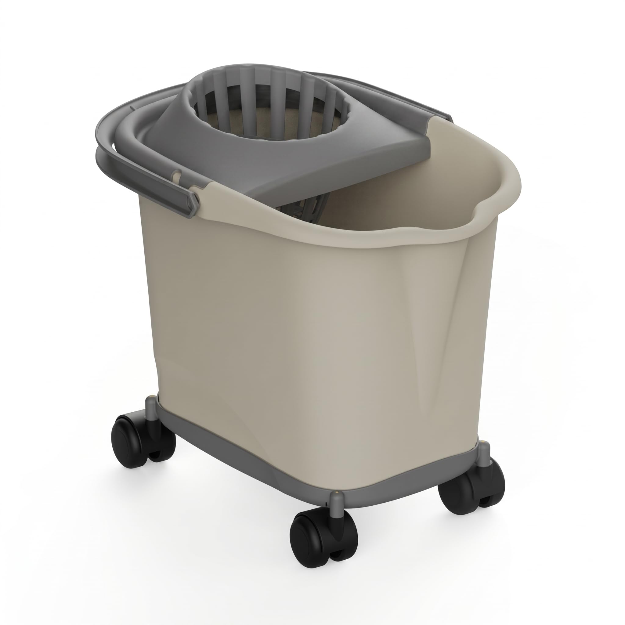 Recamania Secchio rettangolare in plastica con strizzatoio e ruote a 360°, colore beige, 16 l, 39 x 29 x 35 cm