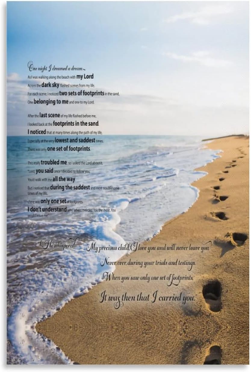 Footsteps In The Sand Poem Poster Inspirational Quotes Picture Canvas