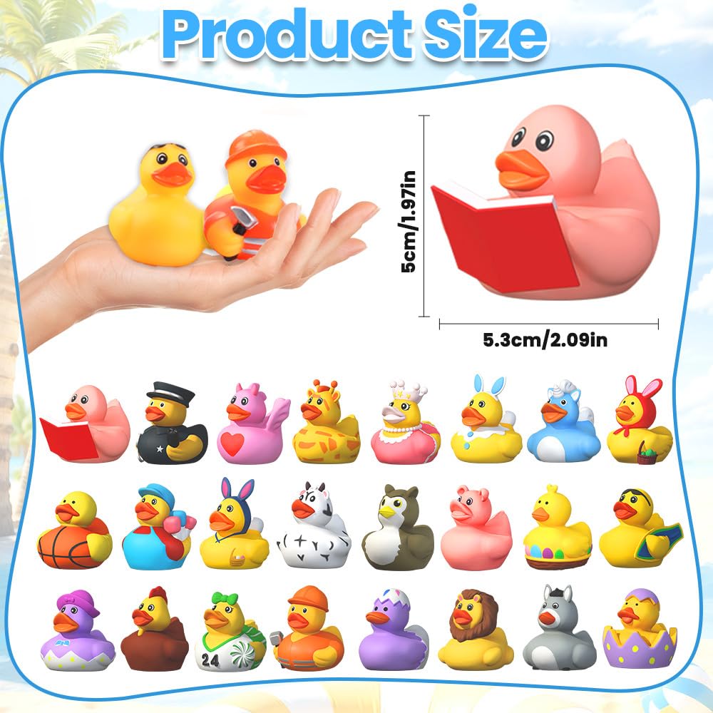 XIMISHOP 24 Pack Colorful Rubber Ducks,Novelty Cute Yellow Floating Bath Ducks for Kids Party Favors Basket Fillers Classroom Prizes - Image 2