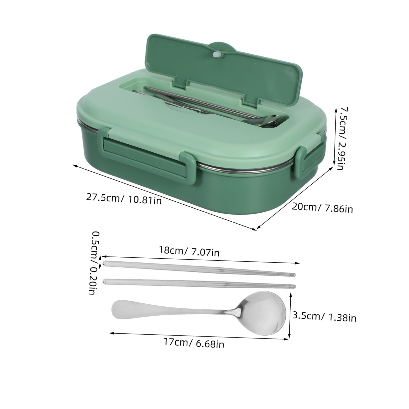 Boîte à Déjeuner Bento 1500ml en Acier Inoxydable Vert, 4 Compartiments