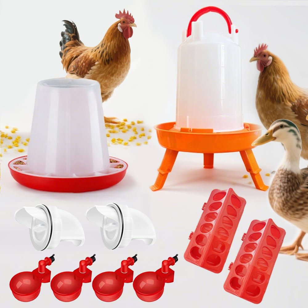Enjoy Plush Chicken Feeder and Water Set, Including 2 Automatic Feeding Buckets (3.3 lbs & 0.39 gal), 6 Feeders, 10 Water Bowls, 5 Multi-purpose