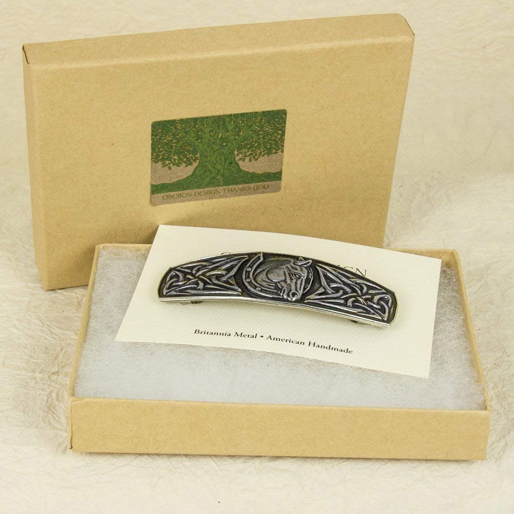 Oberon Design Celtic Horseshoe Hair Clip Hand Crafted Metal Barrette Made in the USA with imported French Clips By