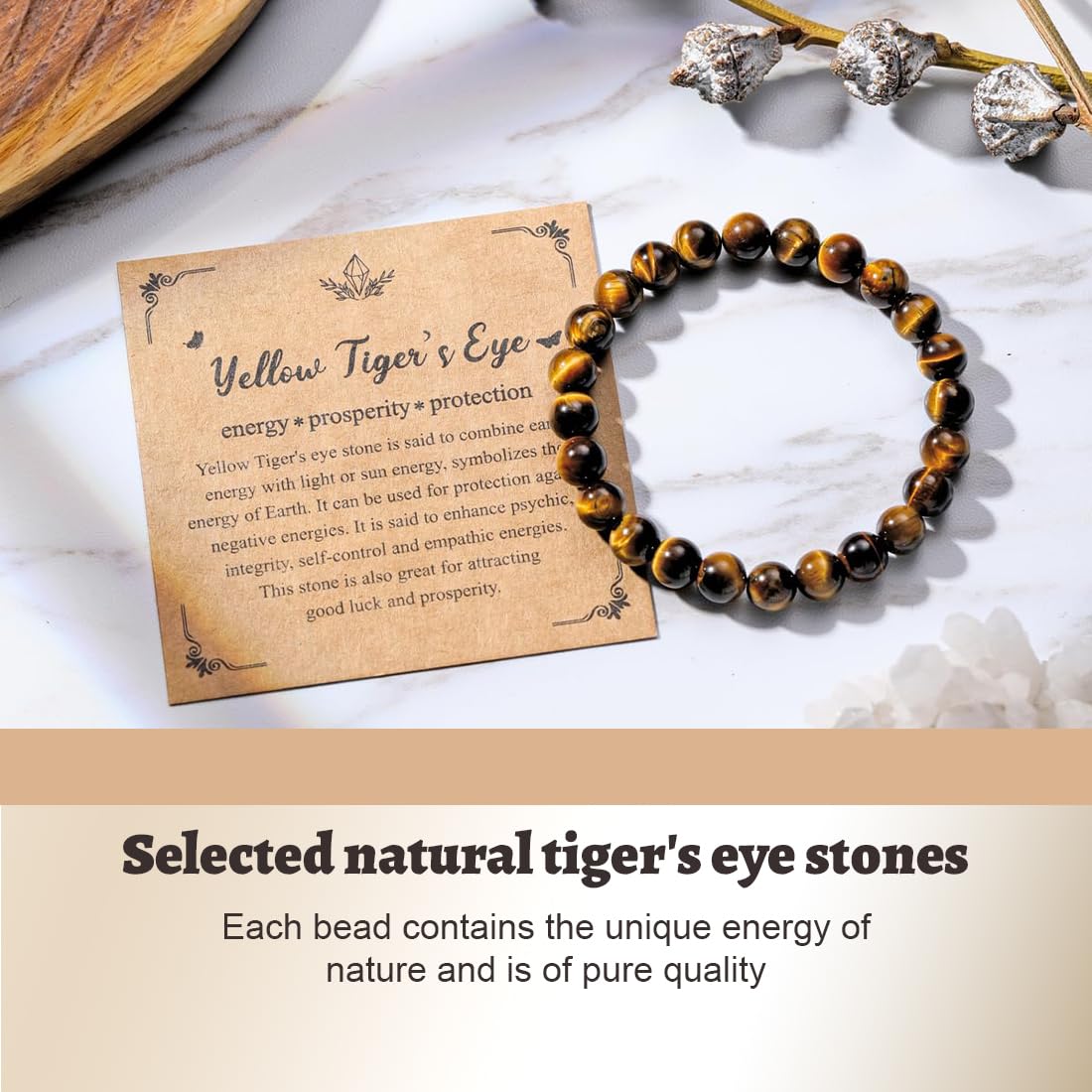 Bracelet En œil De Tigre Fait Main – Pierre De Protection En Perles Rondes – Ajustable