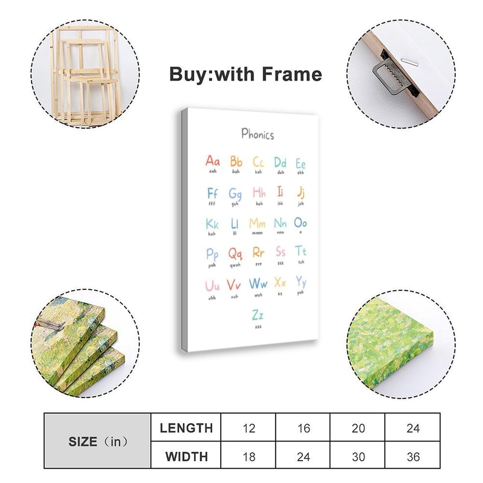 Tableau orthographique ABC Alphabet - Décoration éducative et éducative pour chambre d'enfant - Décoration de chambre à coucher, bureau, chambre à coucher, cadeau - 40,6 x 61 cm (L x l)