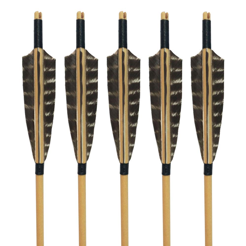 SHARROW 6pcs Tir à l'arc Flèches en Bois 31 Pouces Fait Main avec 5" Plumes de Flèche Naturelles Pointe de Flèche Têtes pour Arc Classique Recurve Arc Composé Longbow