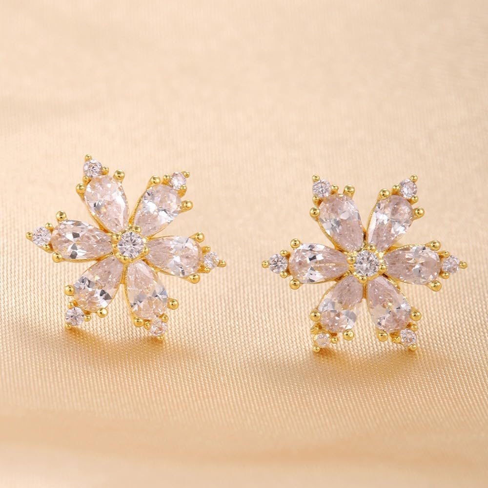 Kokoma Cubic Zirconia Snowflake Stud Earrings for Women, Gold Plated Crystal Clear Winter Christmas Earrings Small Studs Dainty Jewelry for Christmas Holiday - Image 4