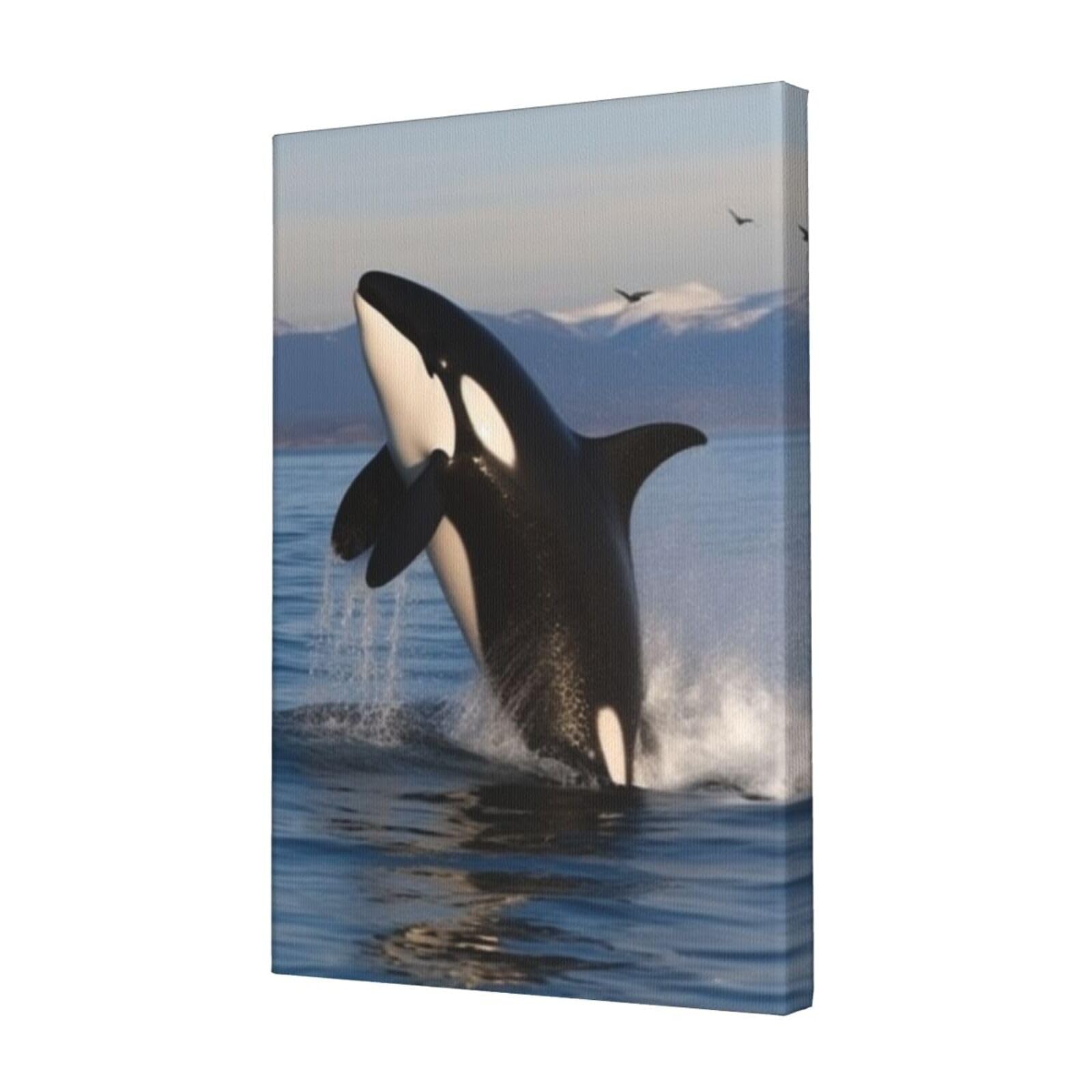 KLOPH Killer Whale Canvas Wall Art for Living Room 12"x18" Modern Artwork Painting for Bathroom Hanging Canvas Prints Aesthetic Wallart for Bedroom Kitchen Office Wall Decor