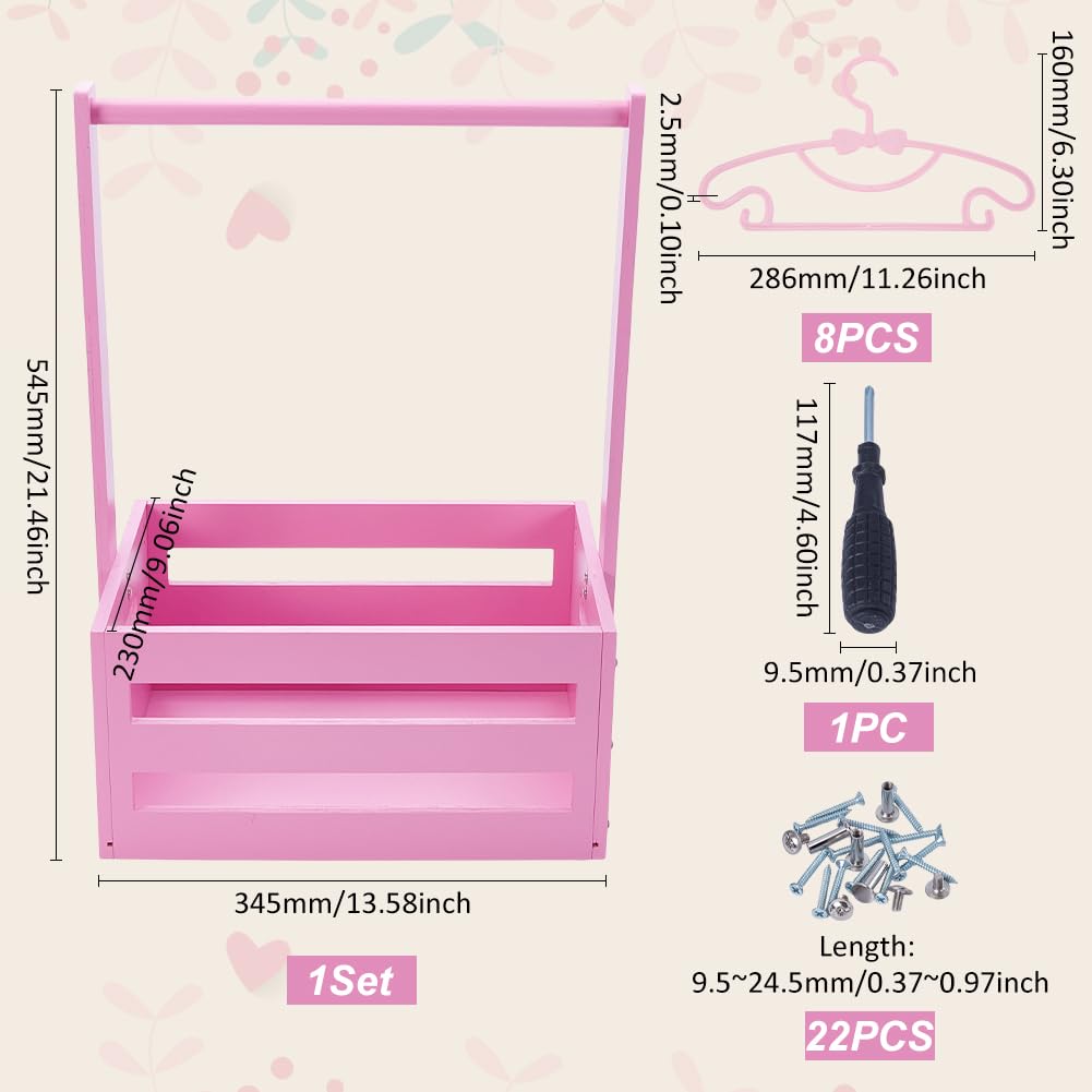 UNICRAFTALE Wooden Baby Shower Crate Closet Pink Baby Storage Crate Hamper Shower Party Basket with Handle with 8pcs Kids' Hanger Wood Hamper Welcome Babys Gifts for Pregnancy New Parents - Image 3