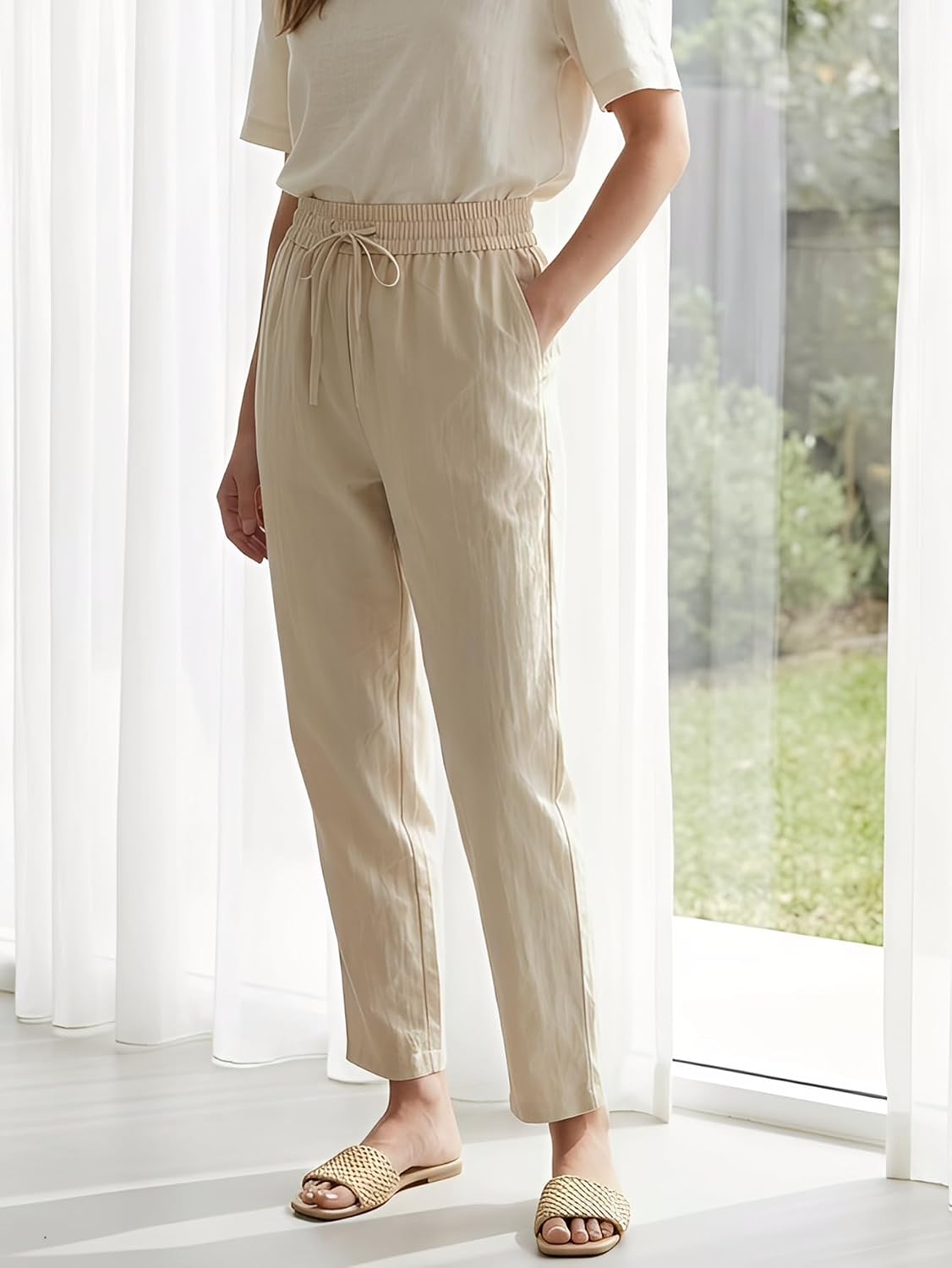 Women's Quick Dry Drawstring Jogger Pants, Casual High Waist Trousers with Pockets, Fit Ankle Pants for Summer Daily Wear