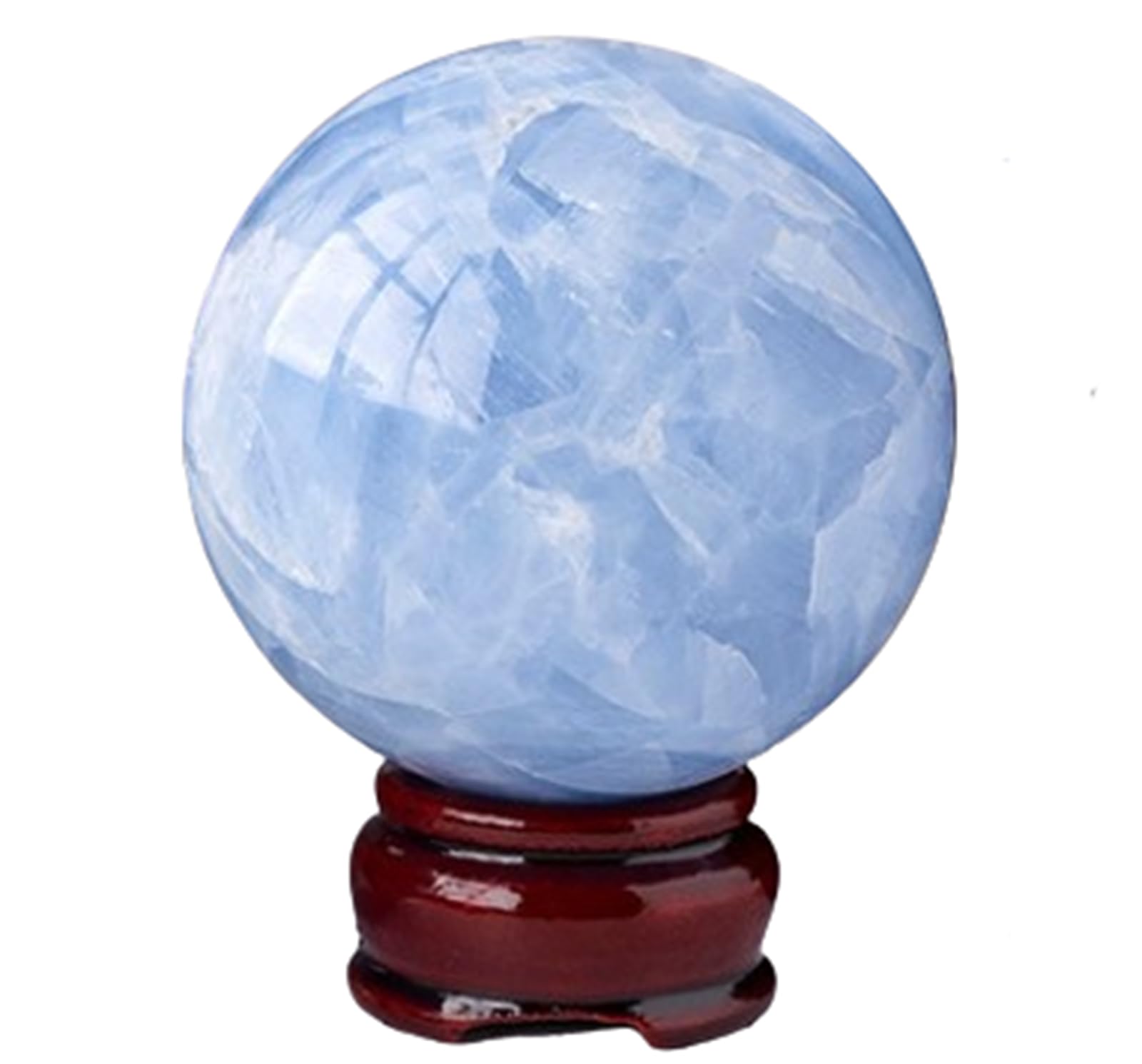 SHFTQXSLAT Blue Celestite Crystal Sphere Ball with Wood Stand Decorative Orbs Crystals Sculpture for Photography Prop Home Party Decoration Gift,7~7.5cm