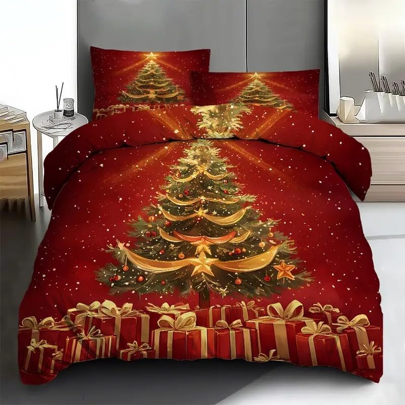 クリスマス掛け布団カバークリスマスツリー布団カバーマイクロファイバー防ダニ速乾掛被套静電気防止3点セット軽量洗える羽绒被套ファスナー