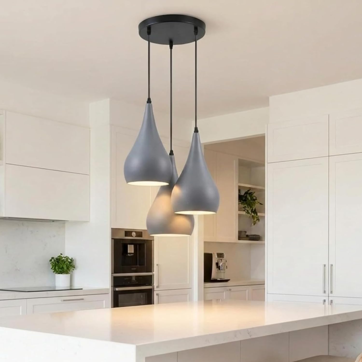 LEDSone 3-drożna lampa sufitowa w kształcie łezki, wisząca, szare klosze, nowoczesna oprawka ES E27, kolor szary [klasa energetyczna A]