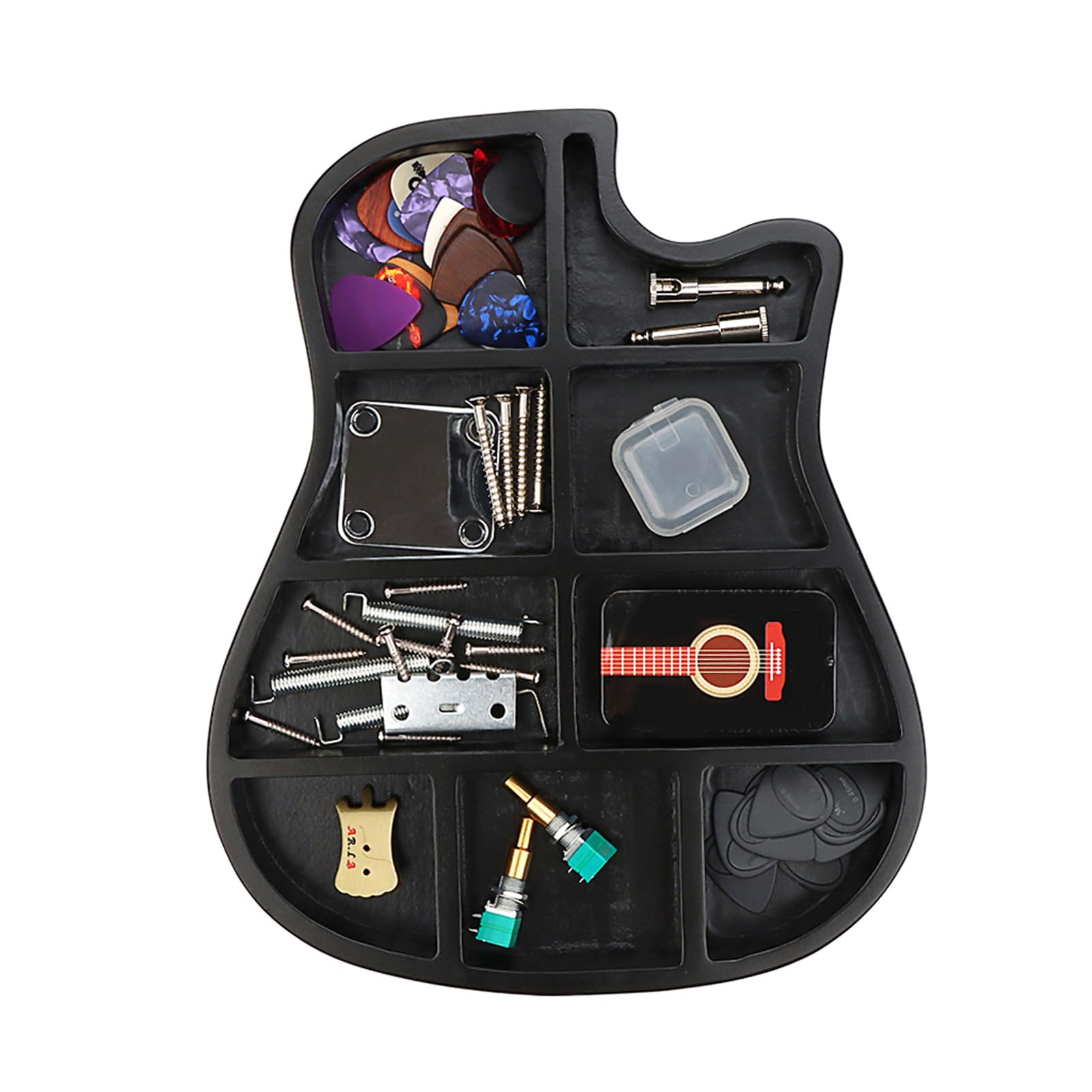 Caja de almacenamiento para púas con forma de guitarra, caja de almacenamiento portátil para púas de guitarra, accesorios de guitarra, Como se muestra en las imágenes, 27.8*22.8*3cm
