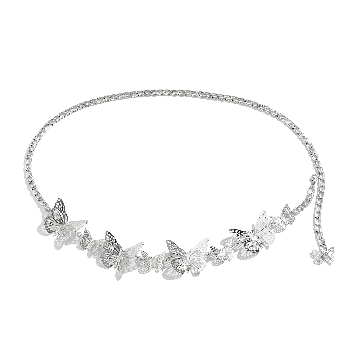 Women's Simple Geometric Versatile Body Chain Punk Style Stitching Single Layer Hollow Butterfly Waist Chain(Silver)-image-15