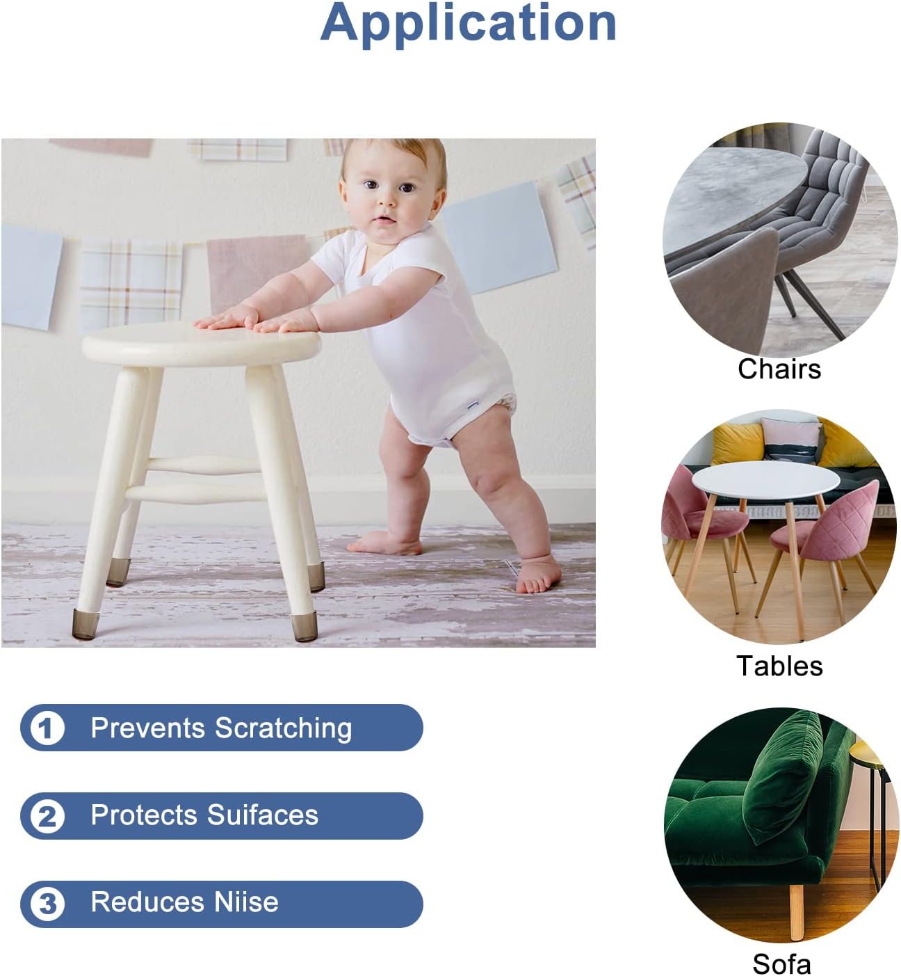 24Pcs Chair Leg Floor Protectors, Silicone Chair Leg Protectors for Hardwood Floors with Felt Chair Leg Cover Chair Leg Caps Furniture Pads Non-Slip Floor Protectors Without Noise(Grey)