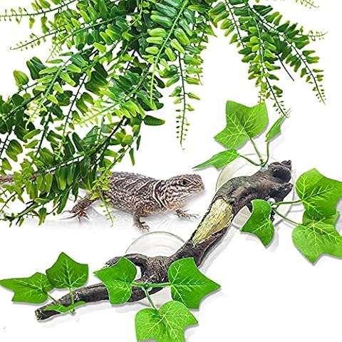 Hamiledyi Reptile Corner Branch Climbing Terrarium Plant Decoration Fake Vines Hanging with Suction Cup for Snakes Amphibian Bearded Dragons Lizards Frogs Geckos Tank Habitat Decor (2 PCS) Cover