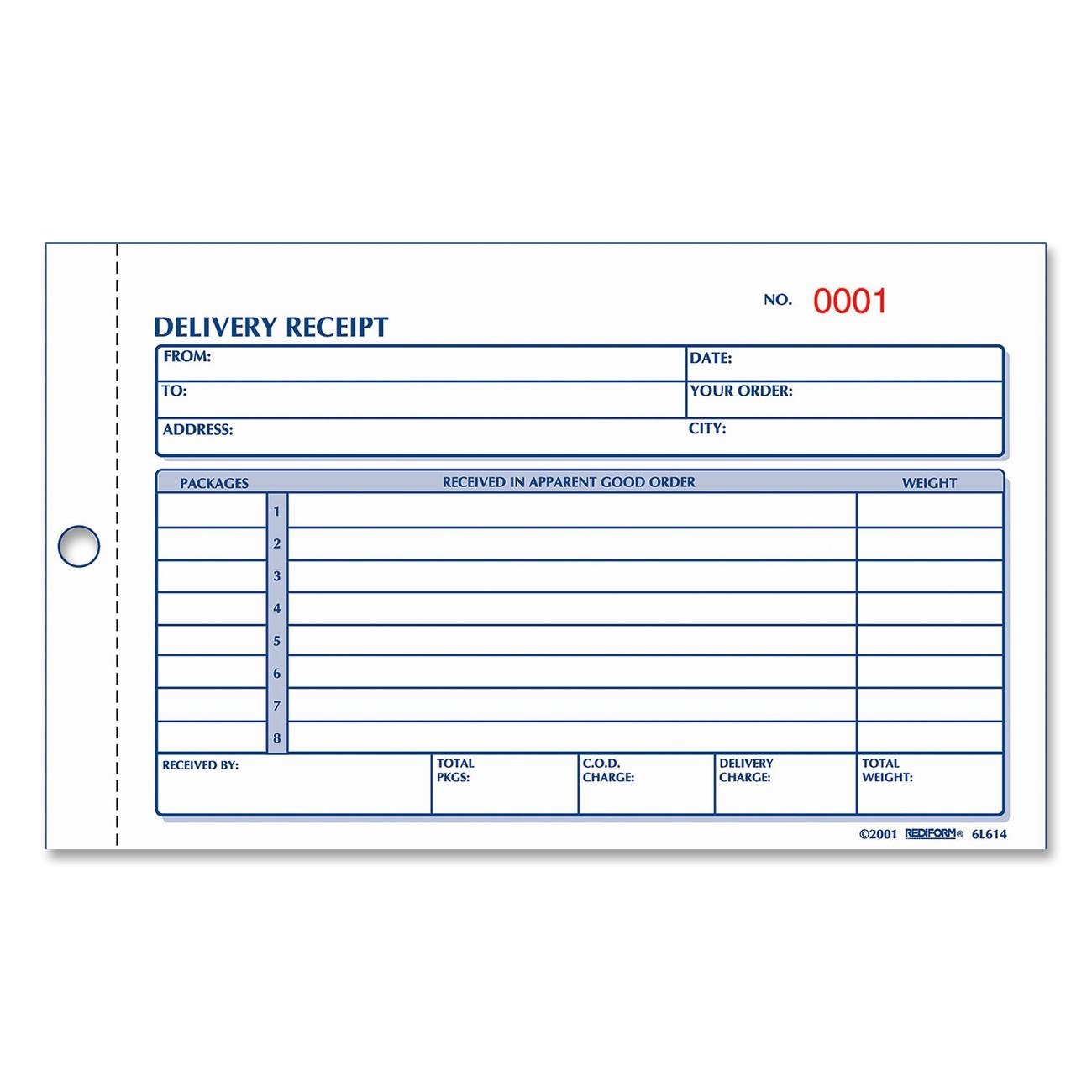 Rediform Delivery Receipt Book, Three-Part Carbonless, 6.38 x 4.25, 50 Forms Total