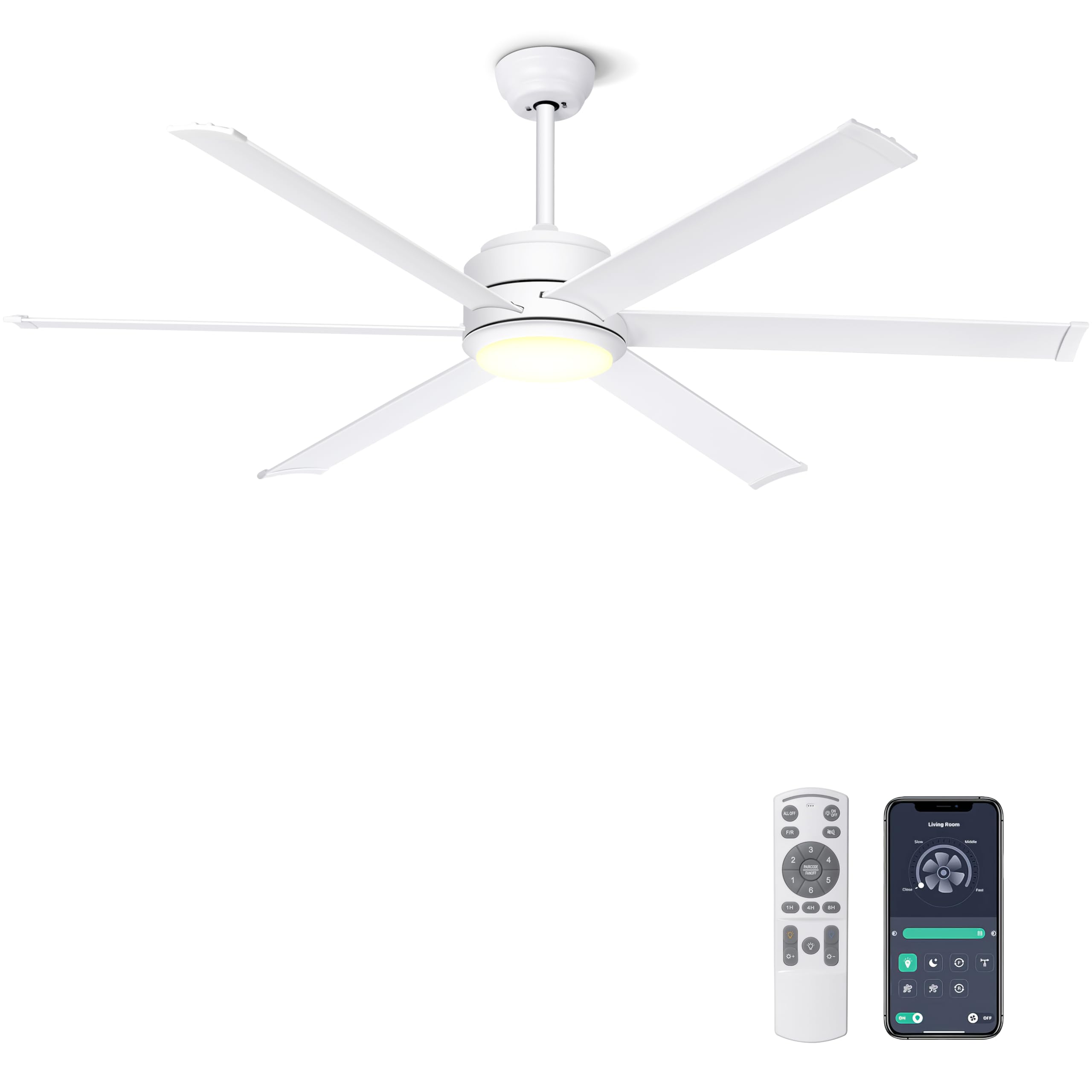 Ohniyou 60 Inch Industrial White Ceiling Fan