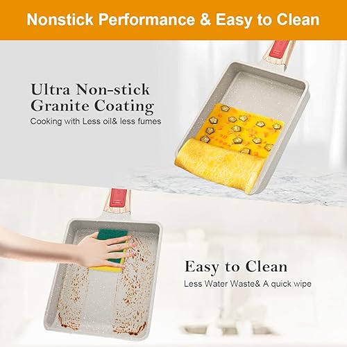 Miniatura 6 de Bobikuke Sartén para tortillas japonesas sartén antiadherente Tamagoyaki rectangular para huevos sartén cuadrada para tortillas con mango de madera