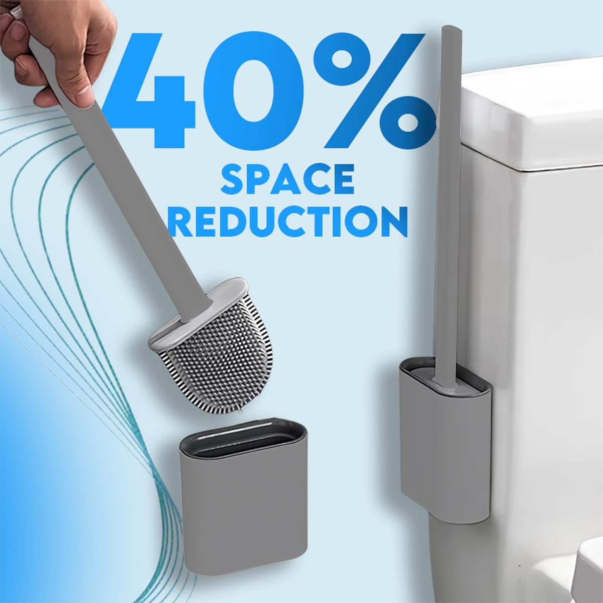 Set Scopino E Portascopino Per WC In Silicone Grigio, 4 Pezzi, Manico Lungo Antiscivolo E Base Antigoccia