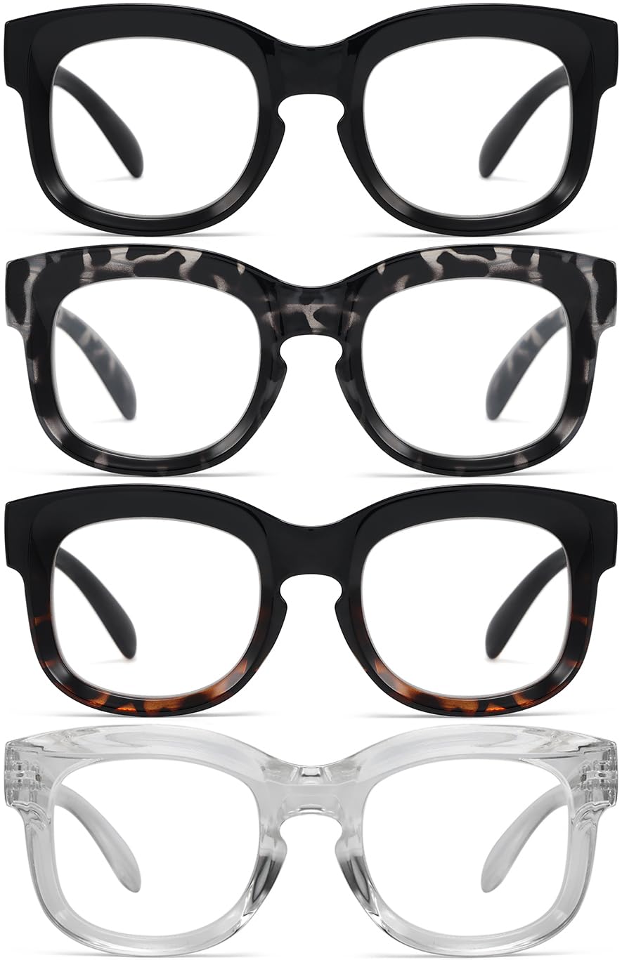 Gr8Sight 4 Pack Ladies Oversize Reading Glasses-Large Frame Reading Eyeglasses Readers For Women