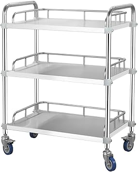 Stainless Steel Wagon Service Cart, Mobile Stainless Steel Medical Device Trolley, 3 Tiers, Assembly Type, Beauty Salon Treatment Car, Stainless Steel Medical Cart, Medical Anesthesia Cart, Hospital Trolley, Suitable for Hospitals, Clinics, 26.0 x 17.3 x 33.9 inches 66 x 44 x 86 cm