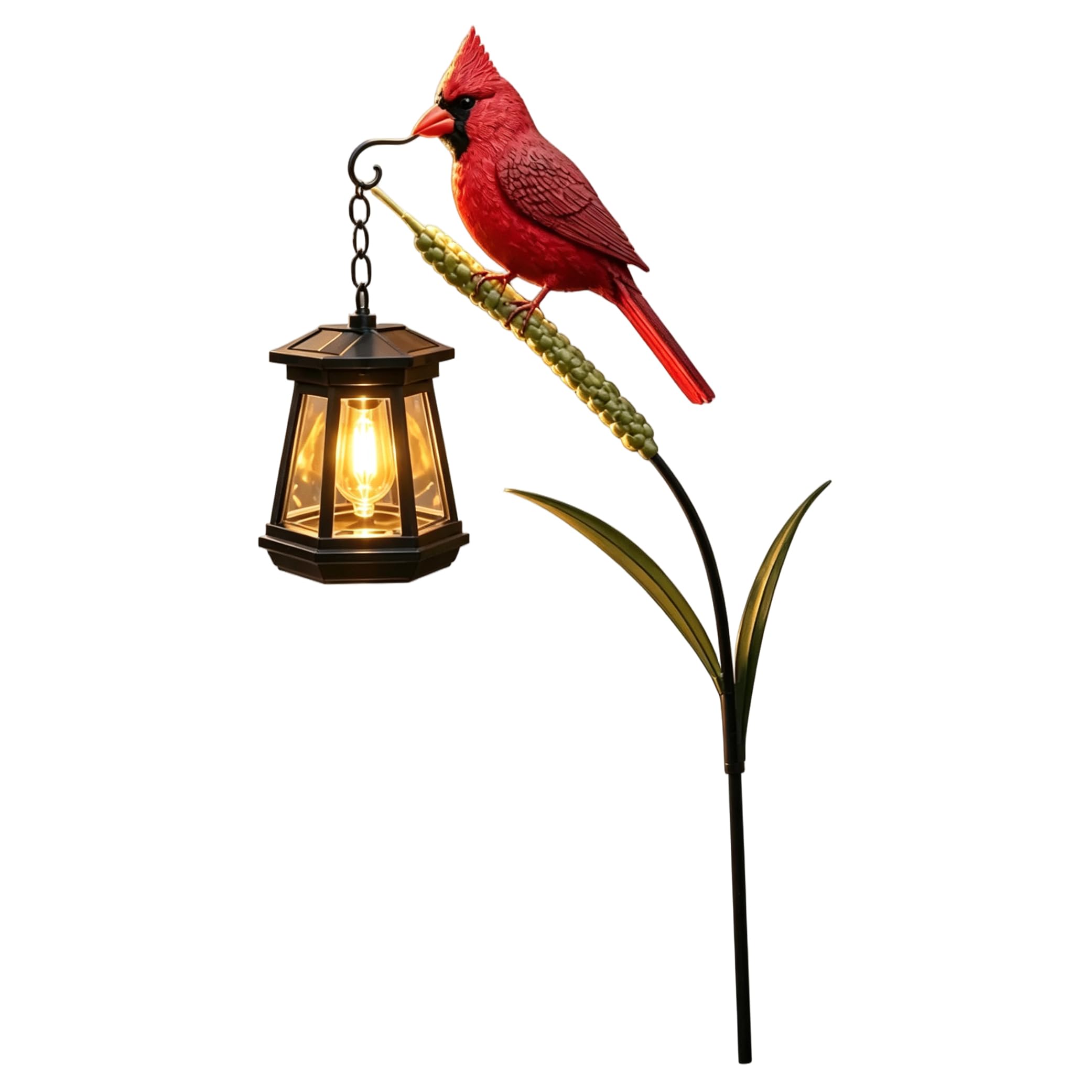Cardinal Garden Decor, Cardinal Solar Light - Red Bird & Lantern Outdoor Decor for Patio, Garden, Lawn Red