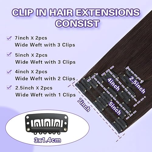Miniatura 3 de MIBOLT Extensiones de cabello humano real con clip, color marrón oscuro y rubio, 8 piezas, extensiones de cabello real con clip, doble trama, hechas