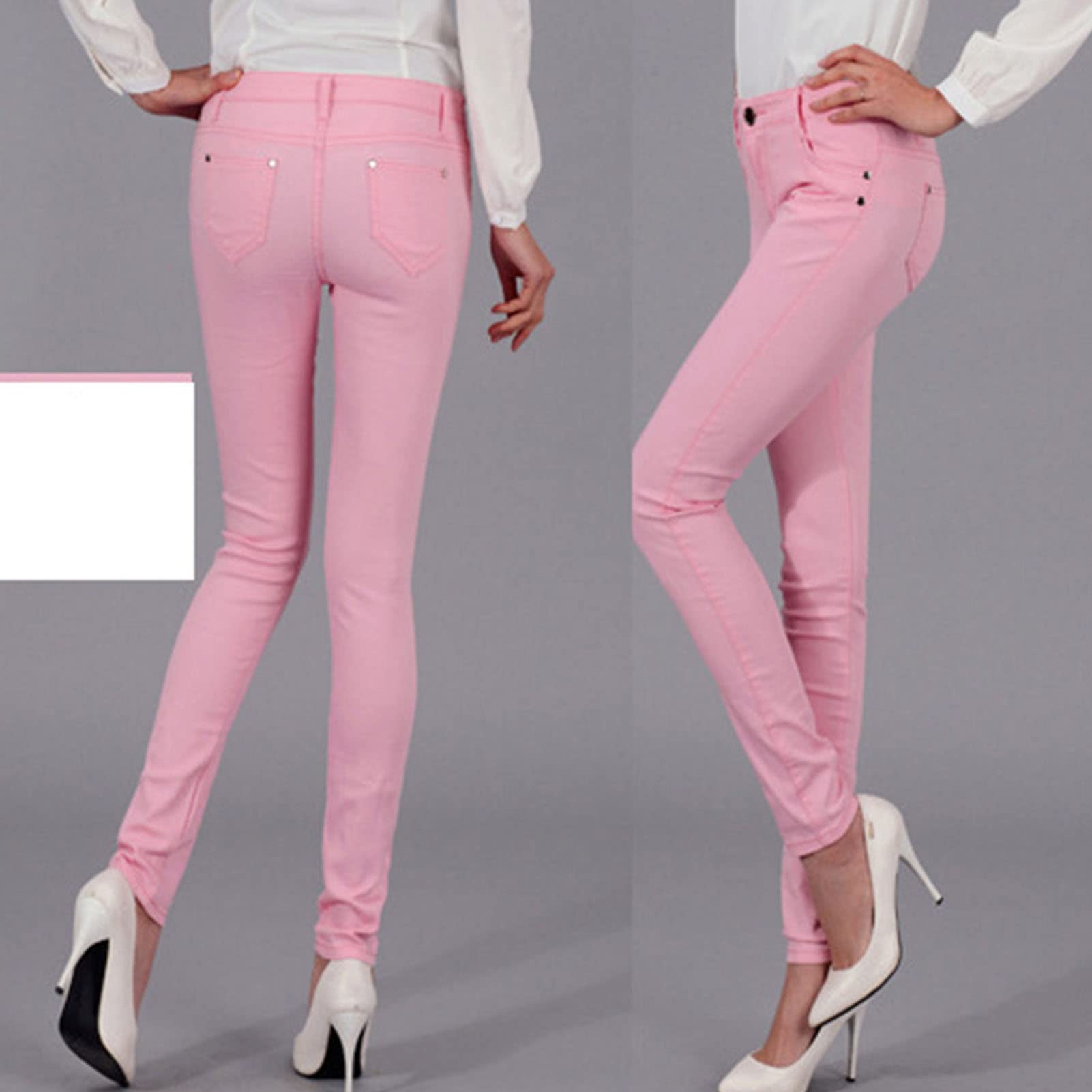 Women's High Waisted Stretch Skinny Jeans Casual Solid Color Slim Fit Pencil Jeans Slimming Butt Lift Denim Pants (Pink,34)