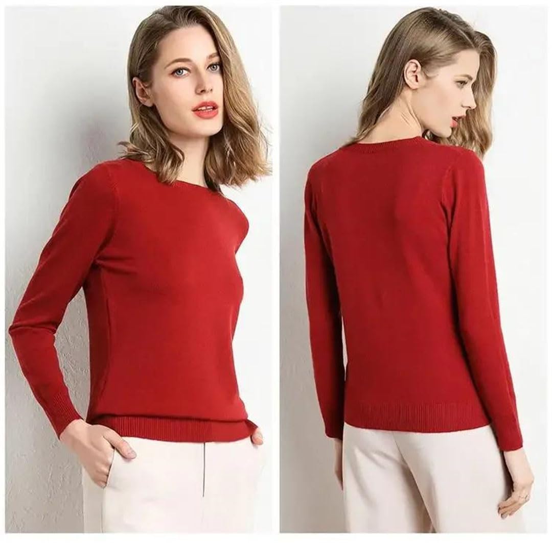 Maglione da donna in lana merino O-Collo Pullover Primavera Manica Lunga Slim Tinta unita Bottoming Tops