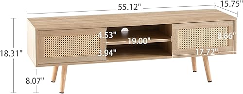 Miniatura 9 de Mesa auxiliar con almacenamiento, mesa central decorativa de 41.3 pulgadas con puerta corredera de ratán y patas de madera maciza, mesa de sofá
