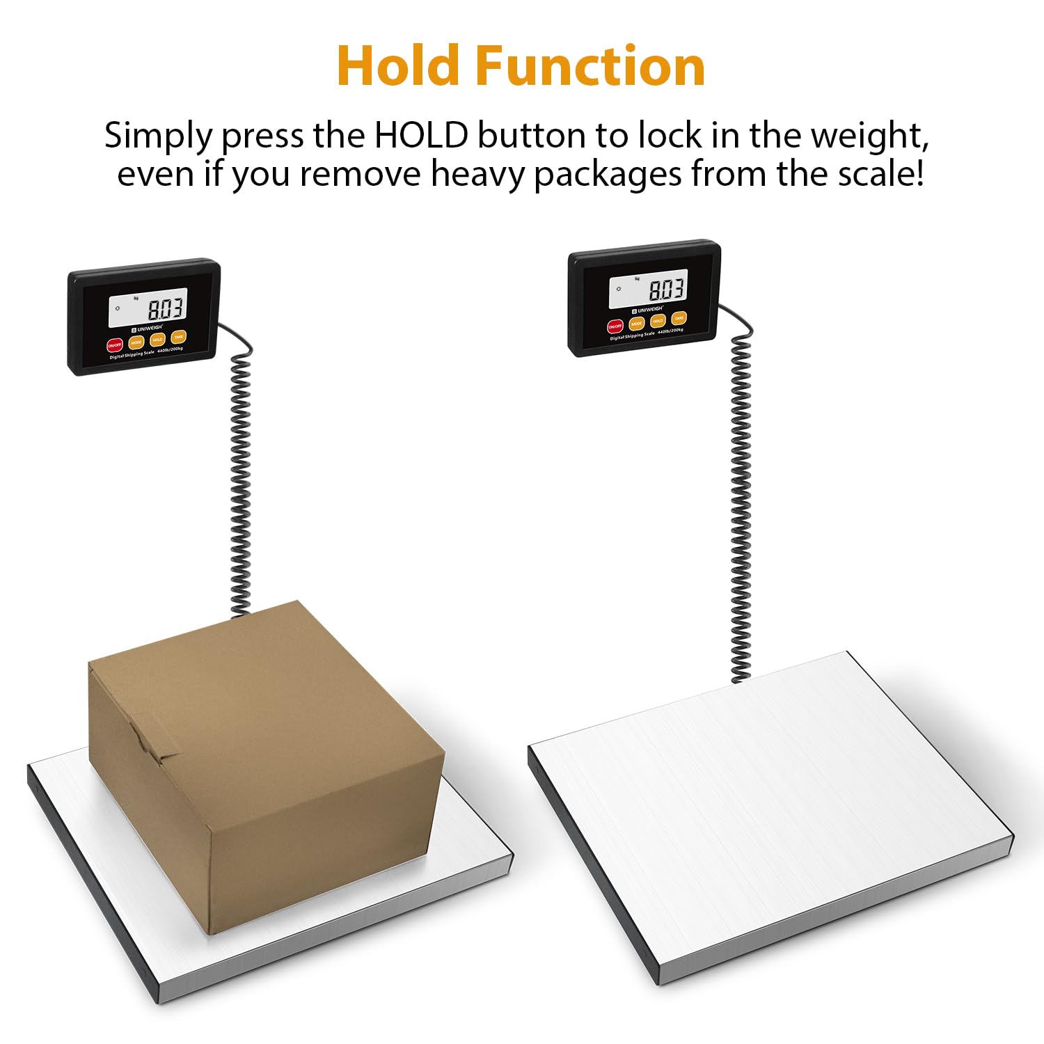 UNIWEIGH Cyfrowa waga pocztowa, dokładna wysyłka 440lb x 10g, platformy ze stali nierdzewnej, z funkcjami LCD/Hold/Tar, waga pocztowa do paczek, bateria i USB w zestawie