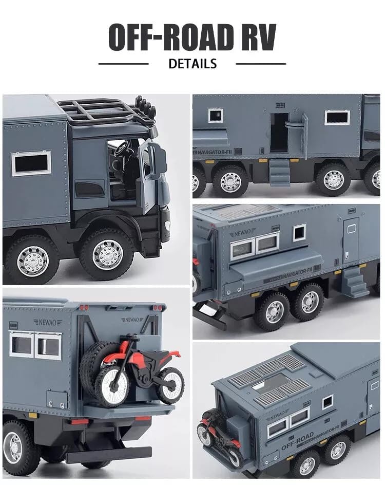 Image of WORSHIPER 1:24 Off Road Motorhomes Diecast Metal Pull Back Truck with 6 Openable Doors with Sound and Light Toy Decoration Truck Best Gift Toys for Kids ?Colors as Per Stock?