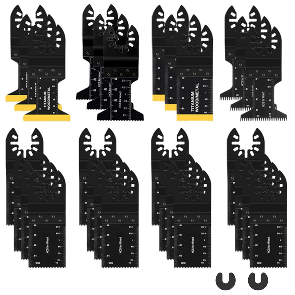 28tlg Multitool Sägeblätter inklusive 6 Titan Multitool Zubehör | Universal, Kompatibel mit Rockwell Milwaukee Makita, für Holz, Metall, Nägel und Hartes Material, Oszillierende Sägeblätter