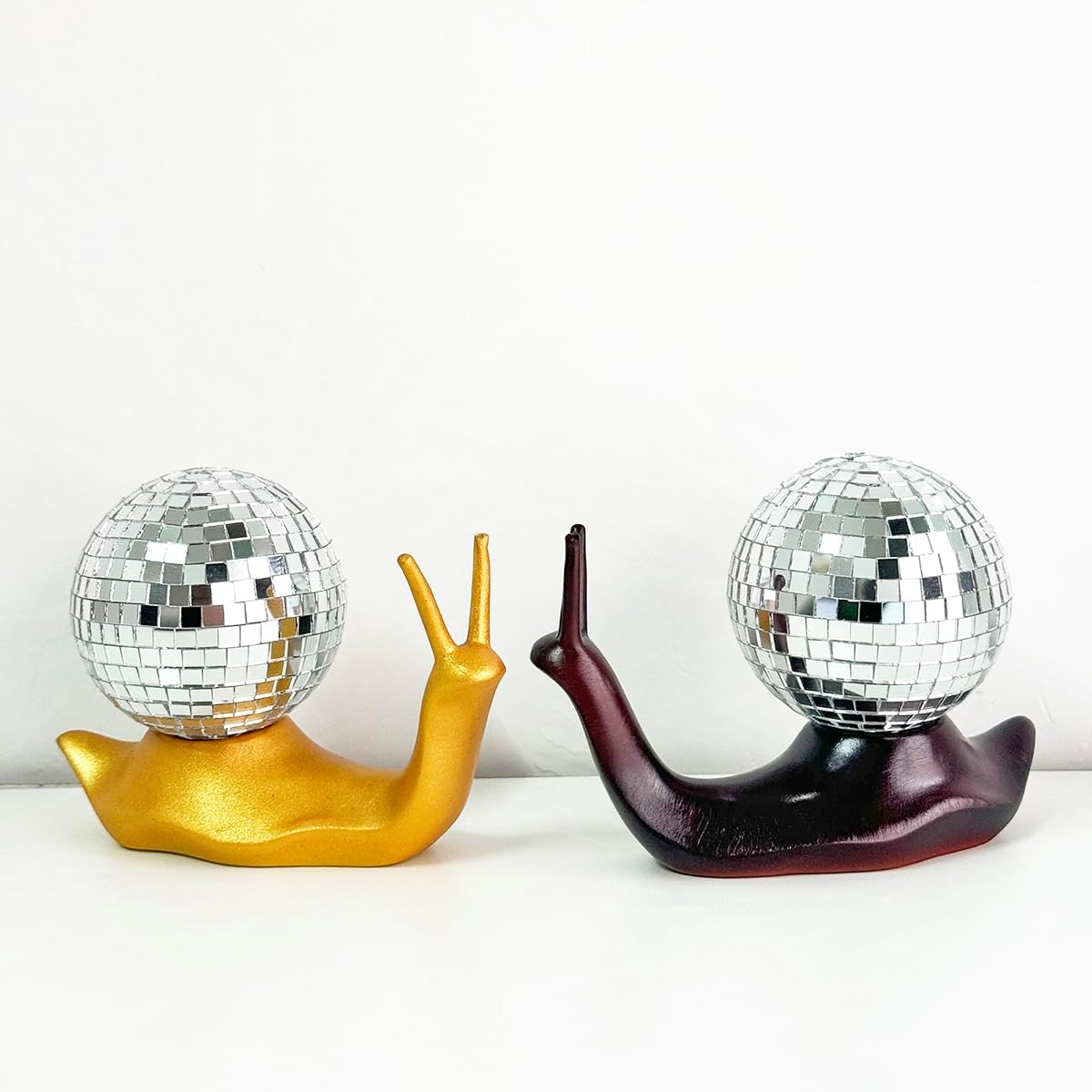 Golden Disco Snail Handmade Disco Ball Snail Figurine Home Ornaments Aesthetic Room Decor Funky Decor Sculptures and Figurines Table Ornaments Shelf Office Display Unique Gift Disco Art