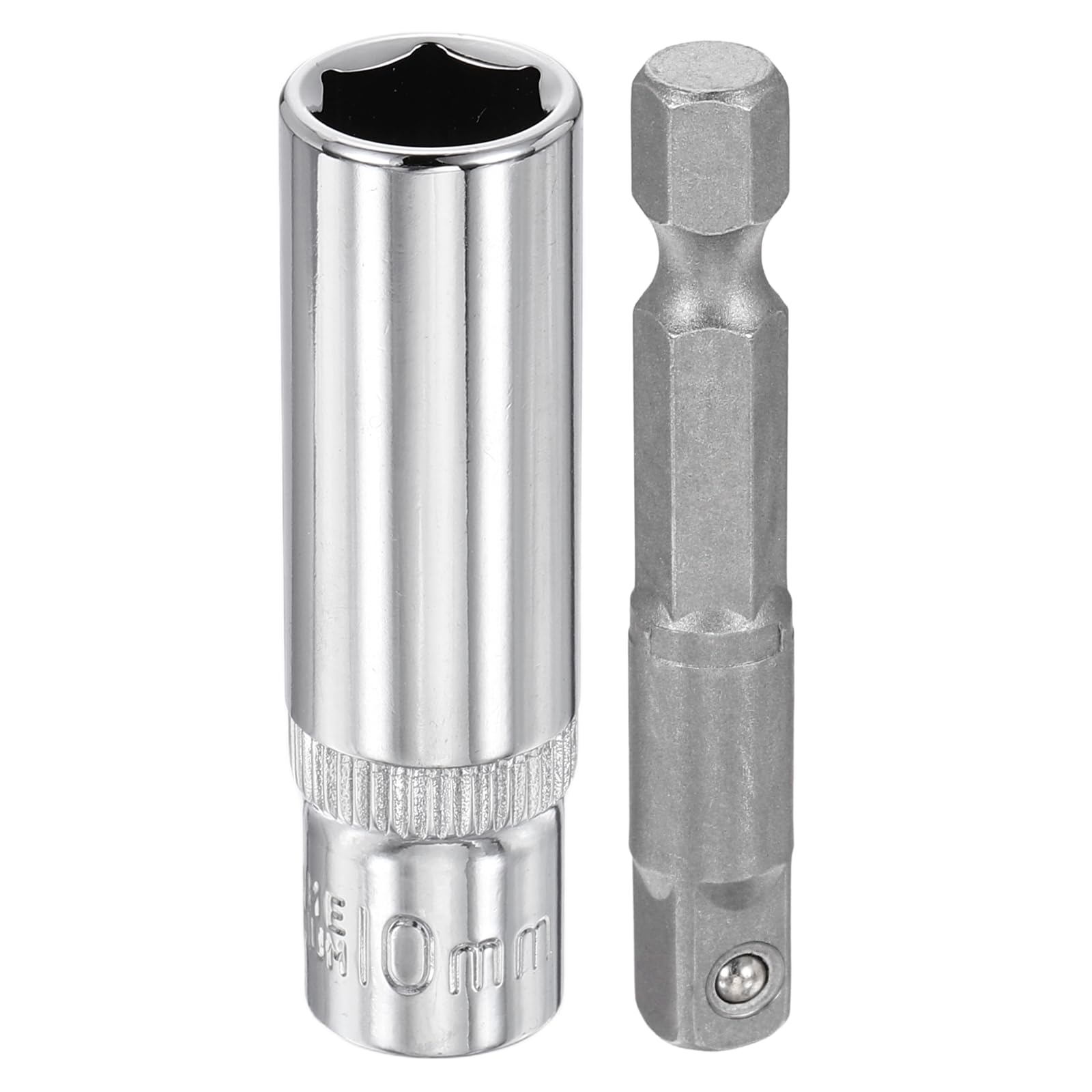 sourcing map Deep 6-Point Impact Socket 1/4" Drive 10mm Metric Socket 50mm (2") Long with 1/4" Hex Shank Adapter, CR-V Steel Socket Adapter Accessory Tool Set Kit for Hex Bolts Nuts