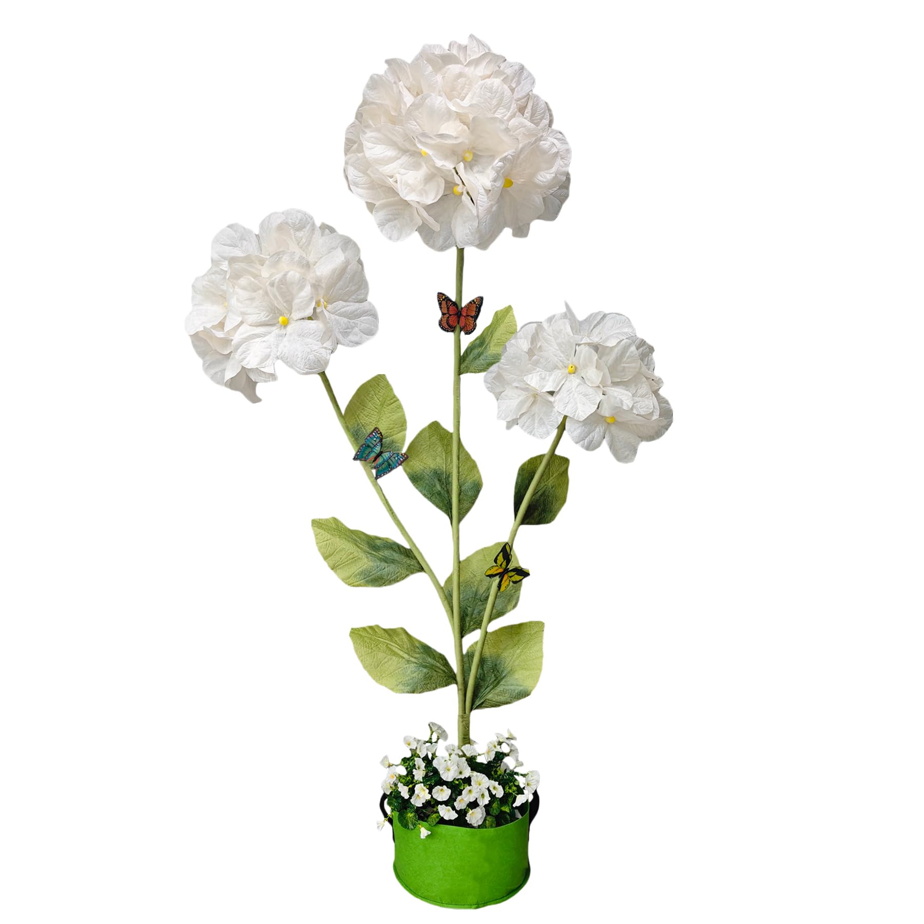 6.5 FT Giant Artificial Hydrangea Flower for decoration - 3 Large White Lifelike Blooms, Fade-Resistant & Waterproof, Sturdy Stable Base for Wind Resistance, Elevate Your Outdoor Wedding Garden Decor