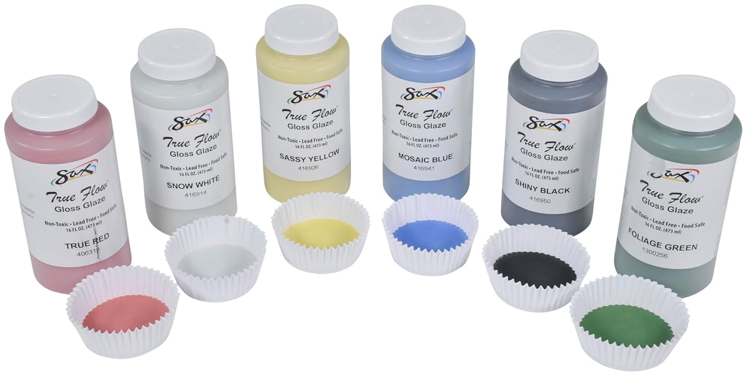 Sax Gloss Glazes for School and Arts and Crafts Use, Assorted Colors, 16 Ounce Pints, Set of 6