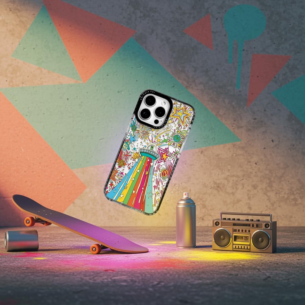 for iPhone 15 Case, Psychedelic UFO Fireworks Pattern with Rainbow Beams, Military-Grade Drop Protection, Cute Cosmic Soft Slim TPU Protective Cover with Camera Protection for Teens - Image 3