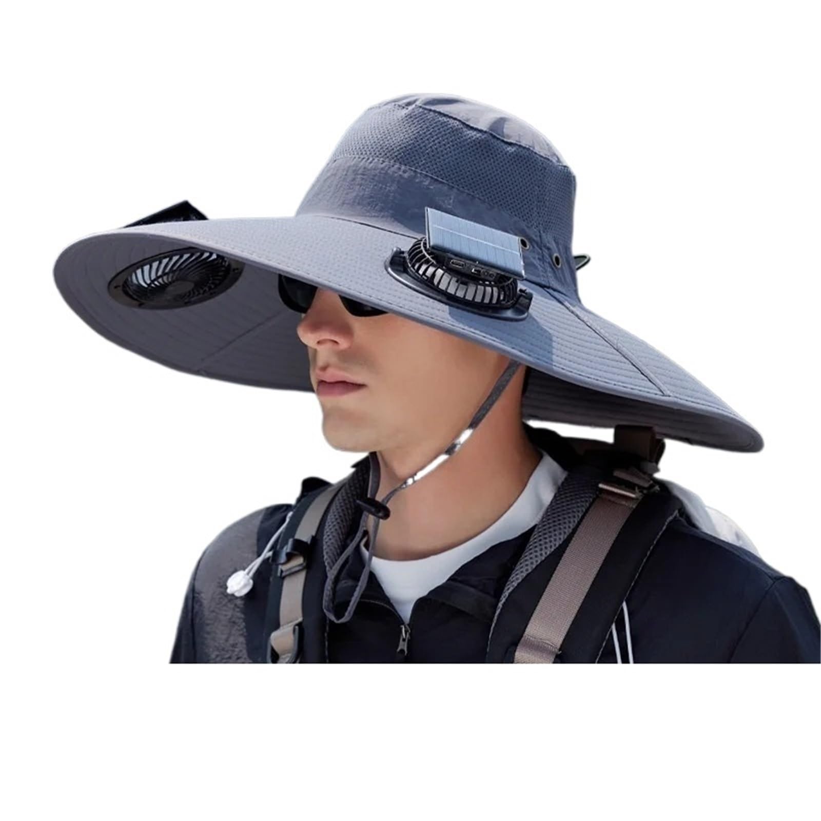 ERHTGUO Summer Solar Powered Dual Fan Hat For Outdoor Hiking, Fishing,sunshade, Large Eave Quick Drying Waterproof Fisherman(Color 6)