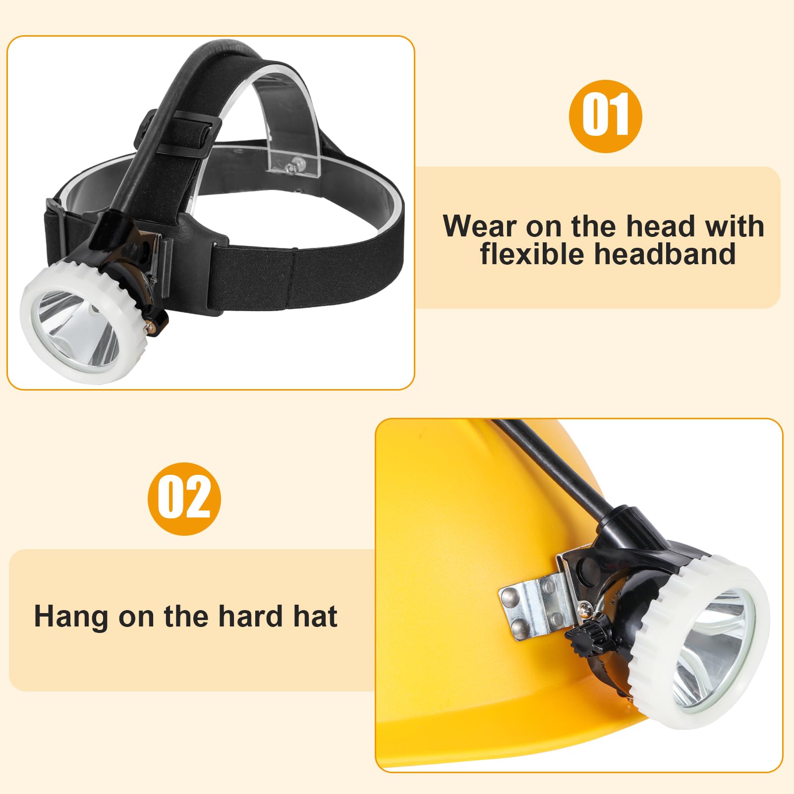 Faro de minería de seguridad 1+2 LED recargable para casco duro, paquete de batería 18650 con luces LED, lámpara de minería profesional impermeable, lámpara de minero a prueba de
