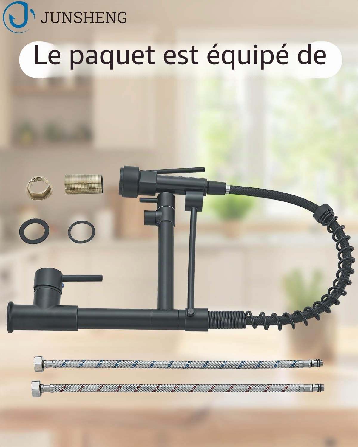 JUNSHENG Mélangeur de cuisine haute pression extractible 2 sorties jet et épruce Noir