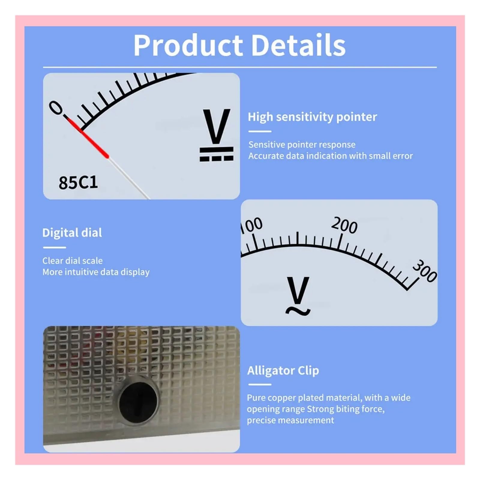 Instrumentos de panel de corriente analógica, Analógico DC AC Amperímetro Voltímetro Serie 85 Puntero Panel Mecánico Medidor 1-1000v 56x64mm(85C1 AC,500v)