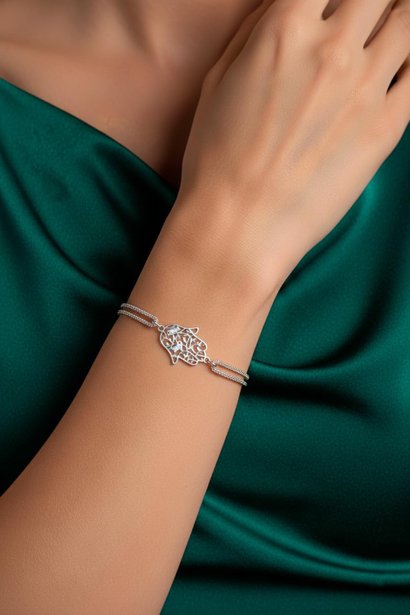 Aka Gioielli® - Bracciale Donna Argento 925, Braccialetto Infinito/Albero della Vita/Mano di Fatima in Argento 925, Regalo per Donne e Ragazze - lunghezza regolabile