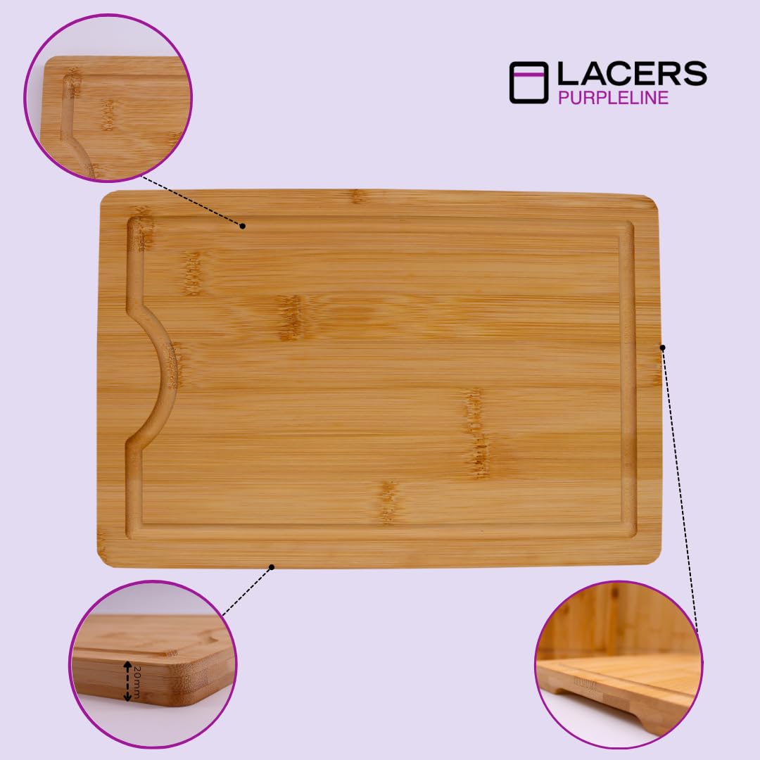 Lacers PurpleLine Tabla de cortar de madera de bambú, juego de 3 piezas, apto para lavavajillas, tabla de madera para cocina y desayuno, tabla de bambú, tabla para cubrir la estufa, tabla de cortar