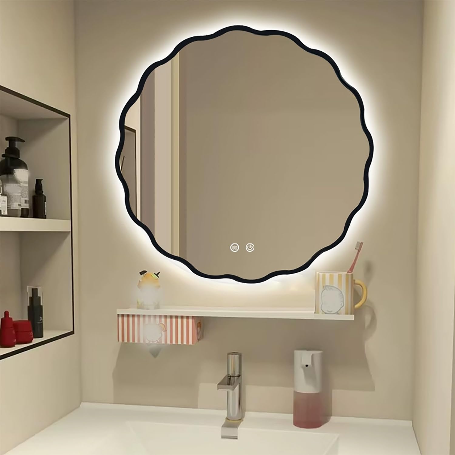 FGXHHS Backlit Wall Mirror with Anti-Fog and Dimmable Lighting for Living Room Entryway
