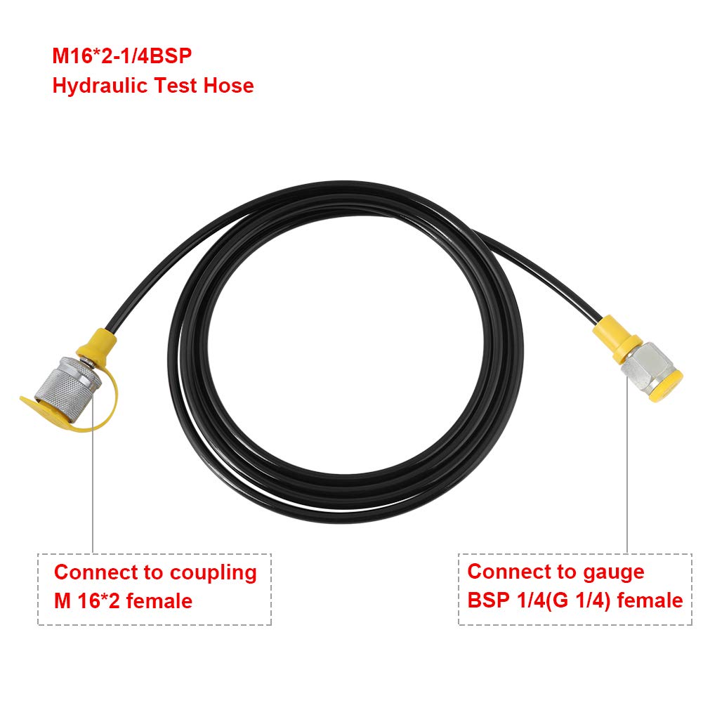 Tubo Flessibile Test Pressione Idraulica 2m - M16 E BSP1/4, Rinforzato Fibra, Max 64 MPa