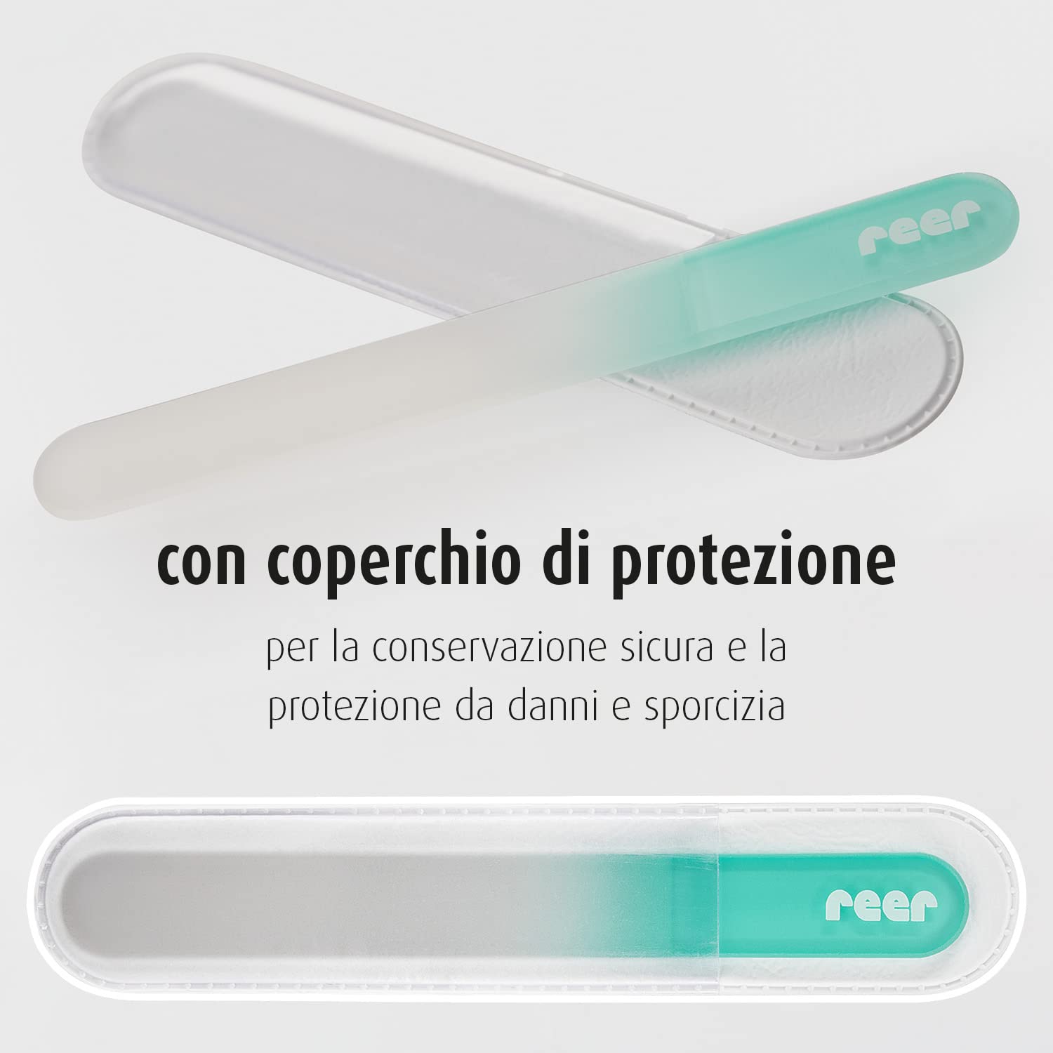 Reer 81043, PremiumCare Baby - Lima per unghie in vetro, made in EU, Bianco